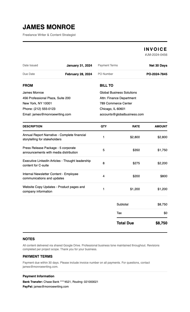 Monochrome Sharp Invoice